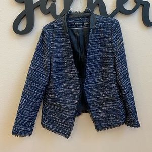 Ivanka Trump Open-Front Tweed Blazer with Fringe Detail